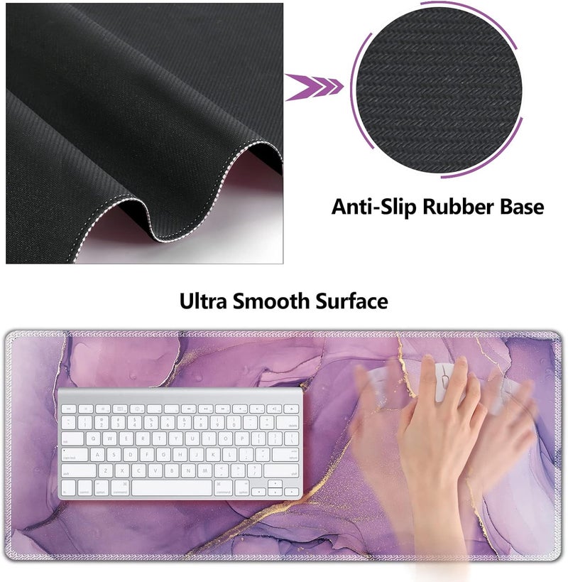 AIMSA Large Gaming Mouse Pad Set, Keyboard Wrist Rest Support Mouse Pad, Ergonomic Memory Foam Multifunctional Extended Desk Mat 35x15.7in Anti-Slip Rubber Base for Office Home, Purple Marble - Image 4